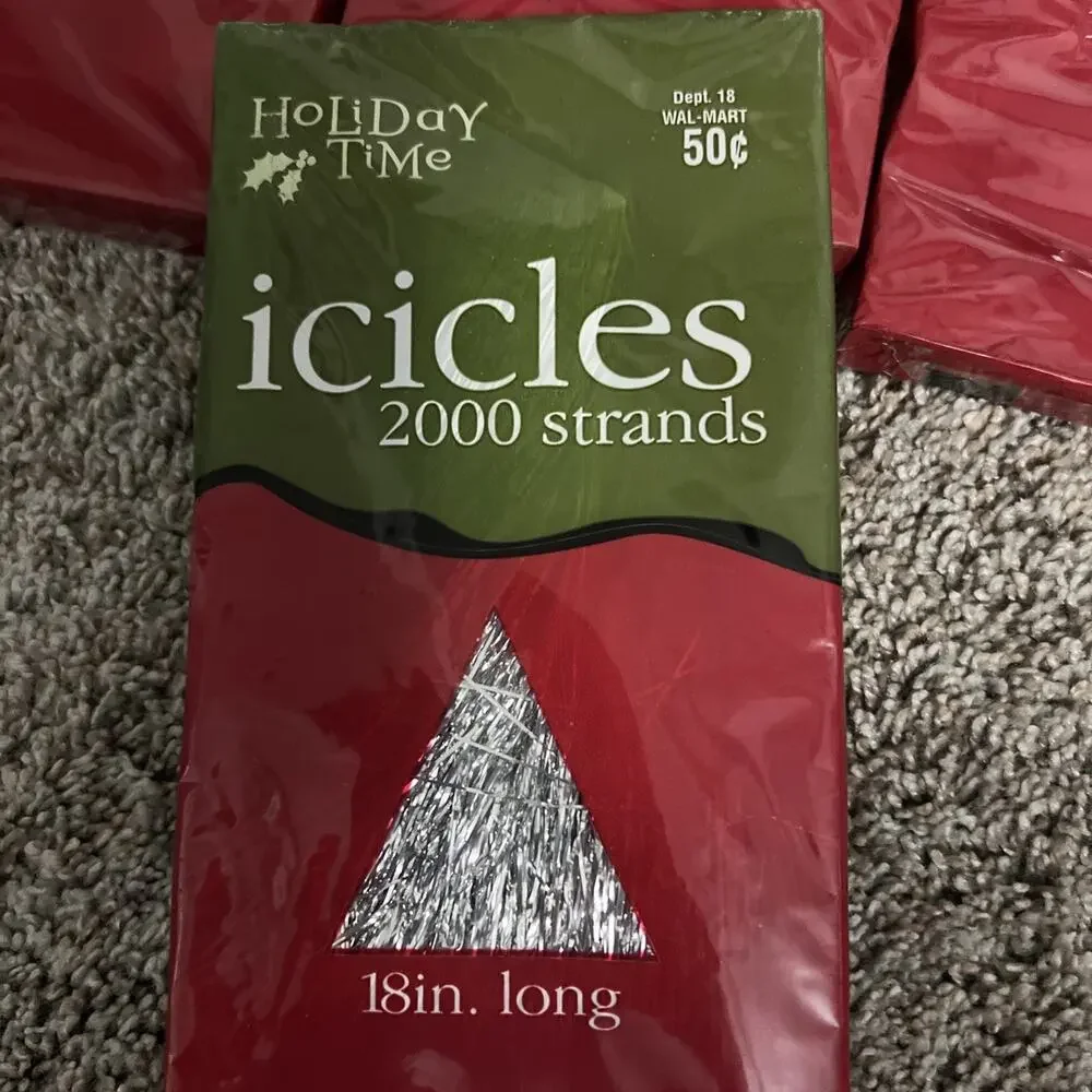 Lot of 9 Vintage Holiday Time Silver Icicles Tinsel 18,000 Strands Walmart NOS